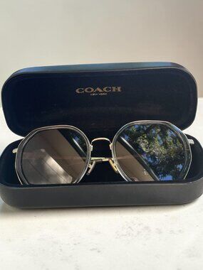 Coach HC7141 Women’s Round Sunglasses Gold Clear Frame + Case Like New